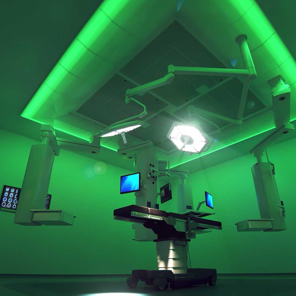 Still from animation of air filter and lighting installation for Howorth Air Tech 