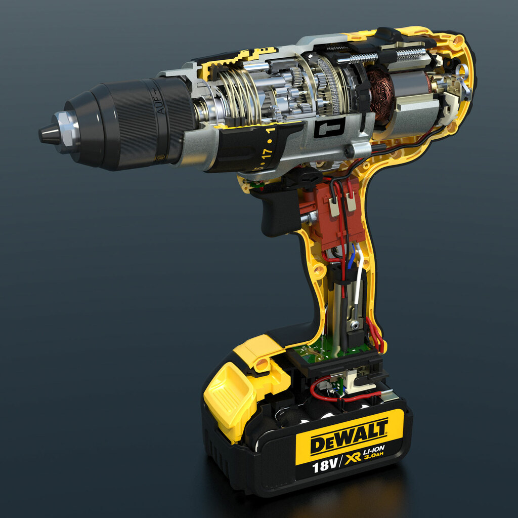 Cut away illustration of DeWalt drill